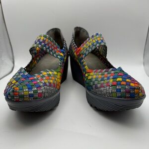 St Johns Bay Women Mary Janes SJB Karma 8.5 Multicolor Woven Wedge Heel Rainbow